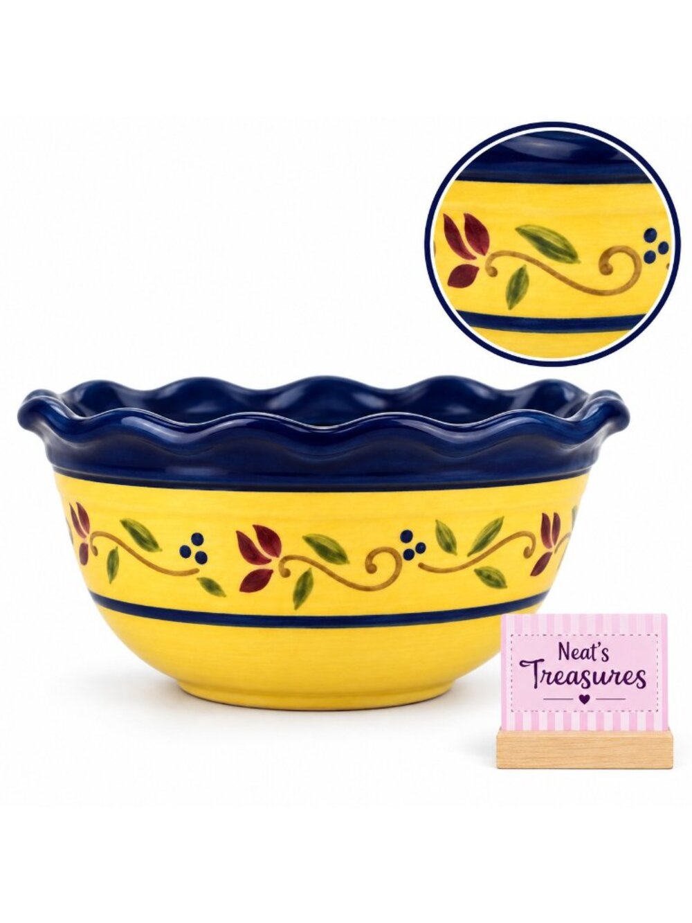 Home & Garden Party WELCOME HOME 2005 Stoneware Floral Rim 8" Salad Serving Bow